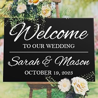 VulgrCo Wedding Vinyl Art Decal Sitckers - Peronalized Custom Wedding Gretting Sticker for Sign Stand Easel - Bride Groom Reception Ceremony Decor Marriage - Multiple Sizes Colors (Horizontal)
