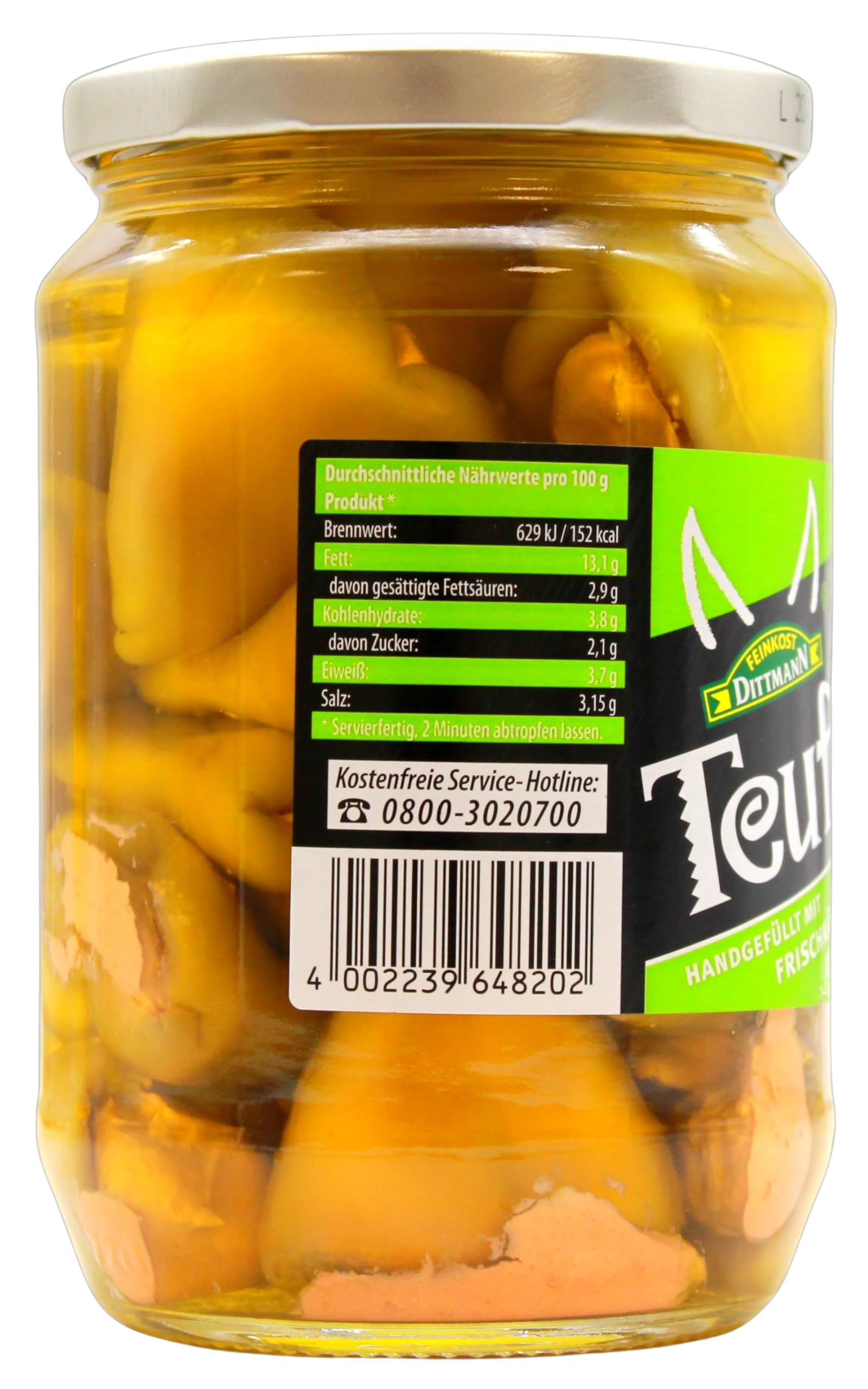 Feinkost Dittmann Teufli pikante grüne Pfefferonen mit Frischkäse gefüllt, 6er Pack
