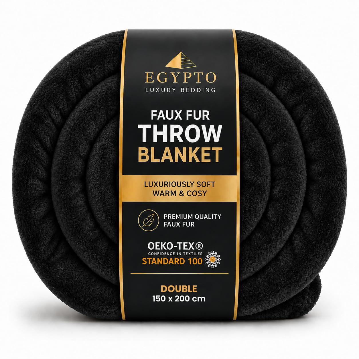 EGYPTO Double Fleece Blanket 150cm x 200cm | Luxury Faux Fur Throws for Sofas | Anti-Allergy Cozy & Soft Throw | Versatile Black Throw Blanket for Sofa & Bed — image 1