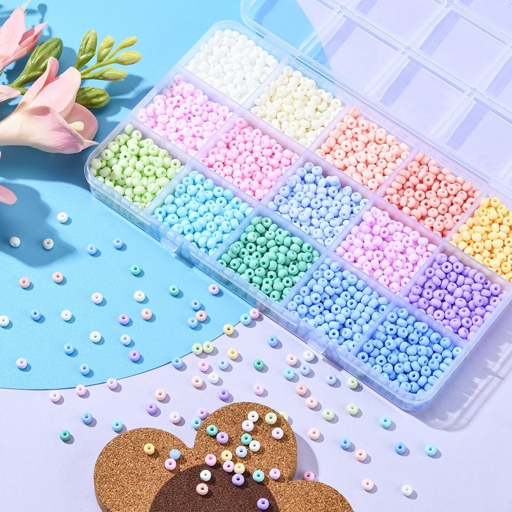DanLingJewelry 2000Pcs 15 Colors 4mm Candy Color Glass Seed Beads 6/0 Round Pony Craft Beading Glass Beads Kit for DIY Jewelry Making - Image 3