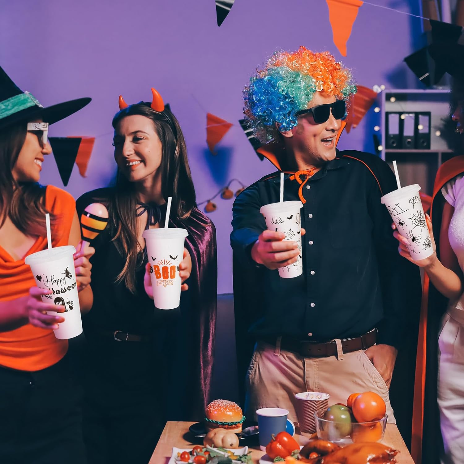 12 Pcs Halloween Cups with Lids and Straws 24 oz Plastic Glitter Halloween Tumbler Bulk Reusable Cups Water Bottle for Adults Cold Drink Iced Coffee Party Favors Supplies - Image 6