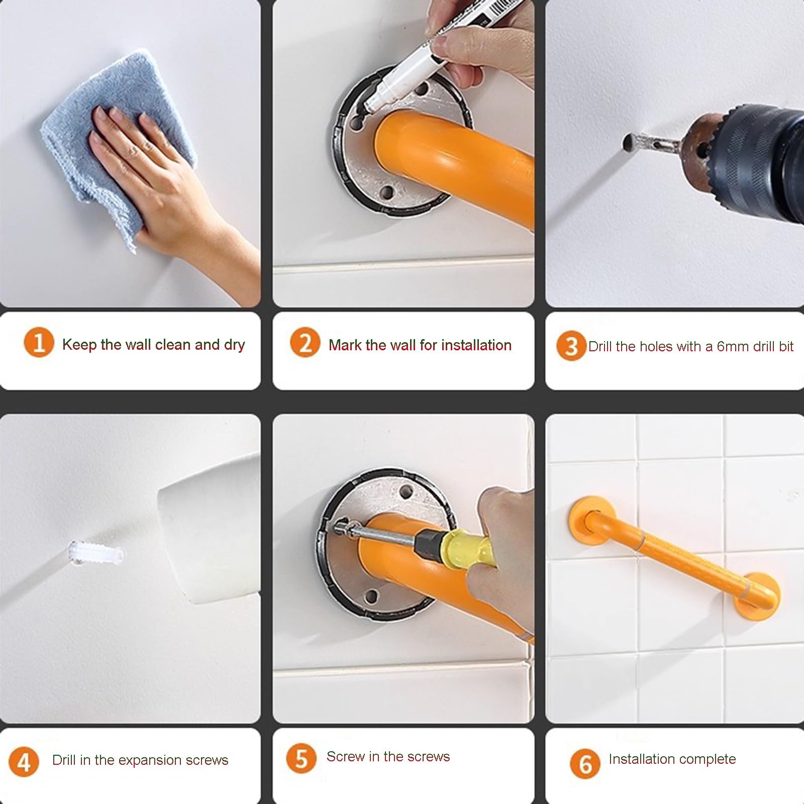 Maniglia per doccia in acciaio inox da 60 cm, sicurezza per anziani e disabili, con vite nascosta, per vasca da bagno e doccia per prevenzione degli infortuni (giallo)