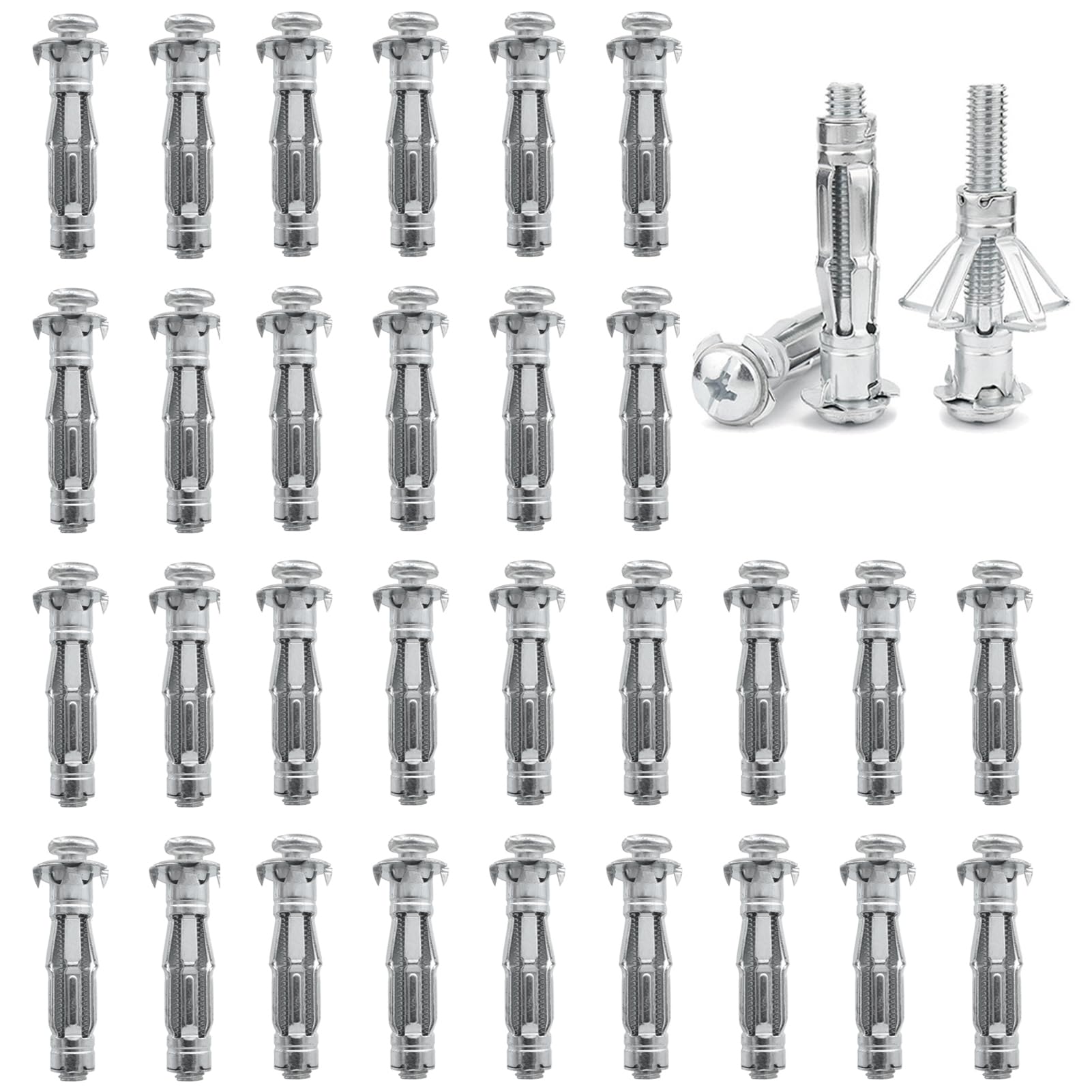 DAIRYCOF M8×52 Hollow Wall Anchors 30Pcs Plasterboard fixings,Heavy Duty Metal Hollow Wall Anchors for Plasterboard Tiles & Partitions