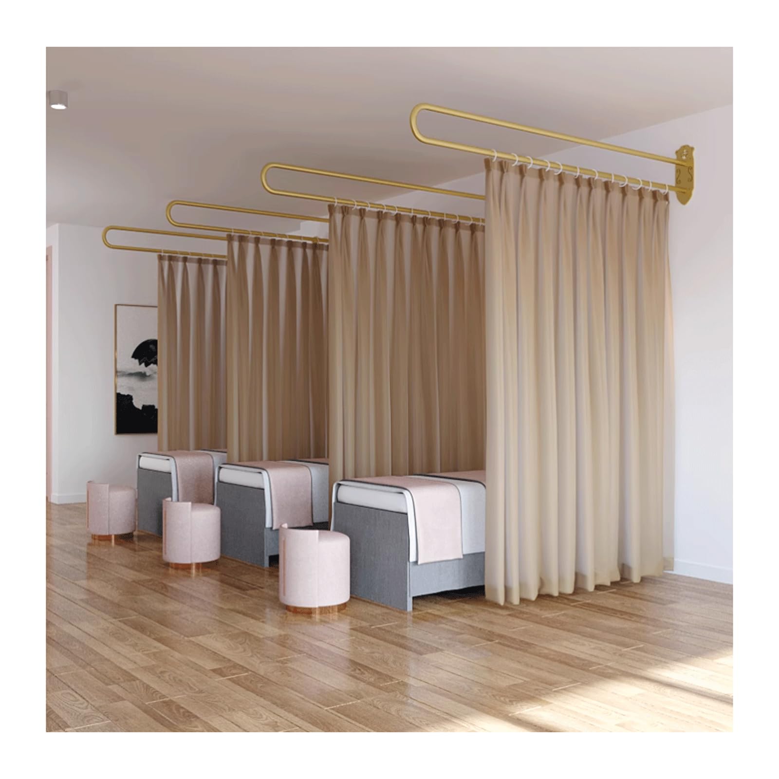 Divisorio da parete con supporto in metallo U-S – Elegante divisorio privacy per centri benessere, saloni e uffici – Elegante tenda da appendere alla parete per una migliore separazione degli spazi