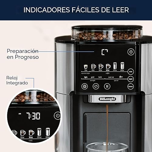 Miniatura 5 de De'Longhi True Brew Cafetera de goteo, molinillo integrado, de una sola porción, de 8 a 24 onzas, café caliente o helado, inoxidable, CAM51025MB
