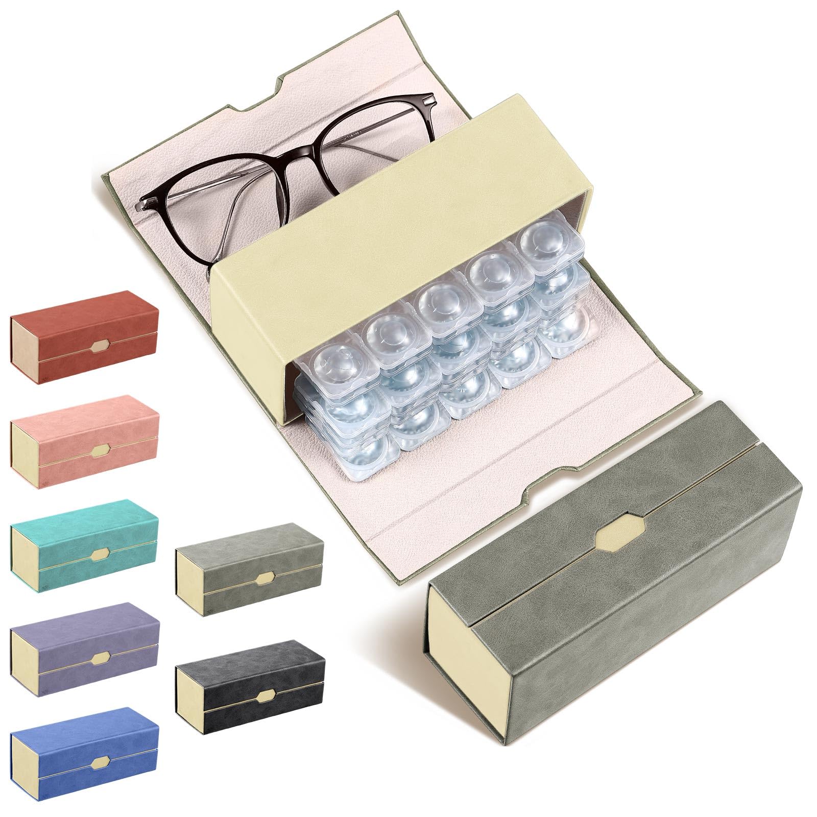 Flutesan Daily Contact Lens Case and glasses Organizer 2 in 1 Double Sided Portable Contact Lens Travel Case for Travel Outdoor Daily Use, Storage up