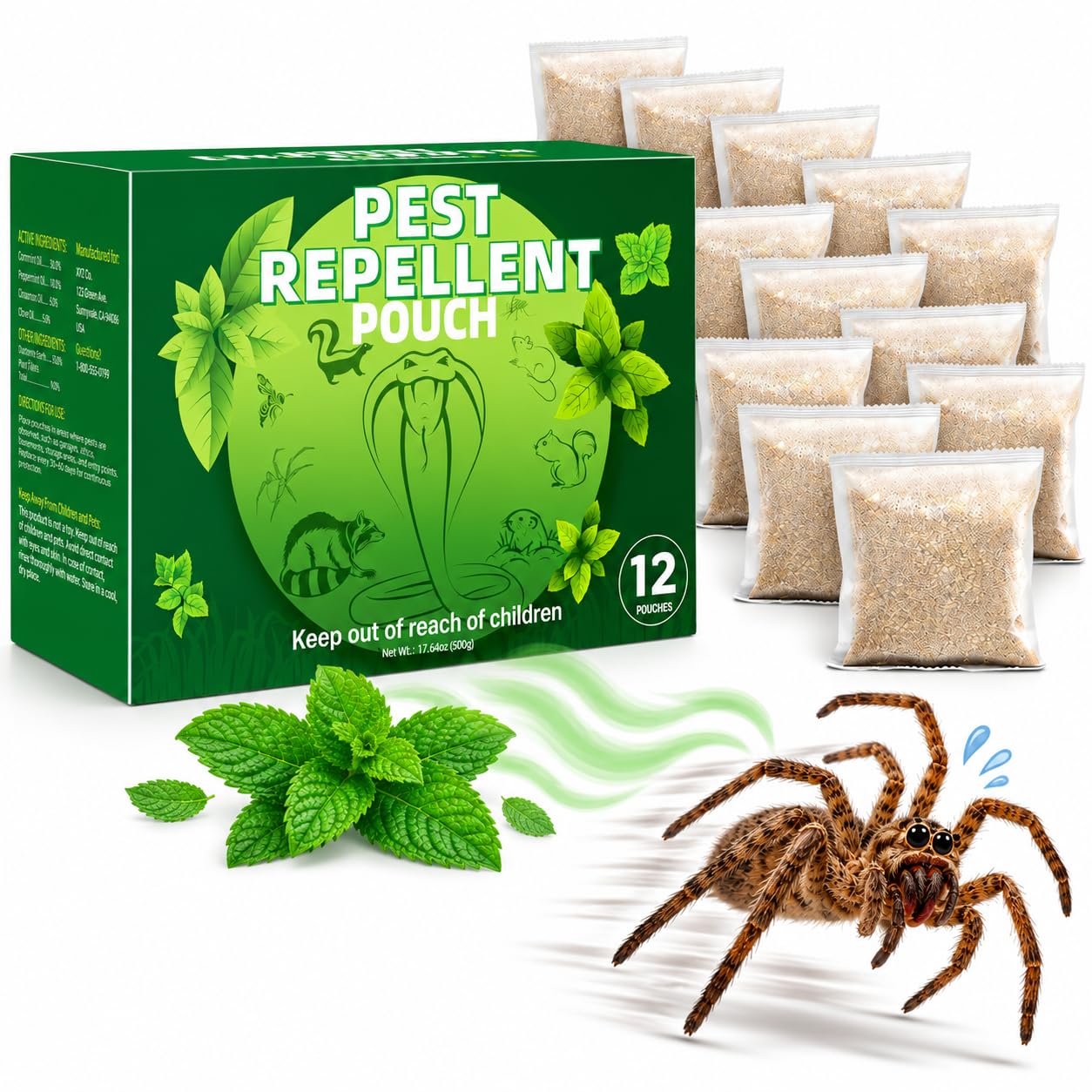 12 Pack Natural Peppermint Spider Repellent, Individually Sealed