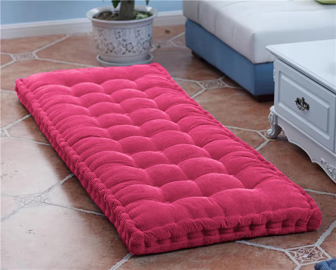 Qing Yun Pink 8Cm Thick Velvet Bench Cushion 2/3 Seater 100/120Cm,Fluffy Garden Bench Seat Cushions Pad Floor Sofa Mattress For Home Patio Swing (140X50cm,)