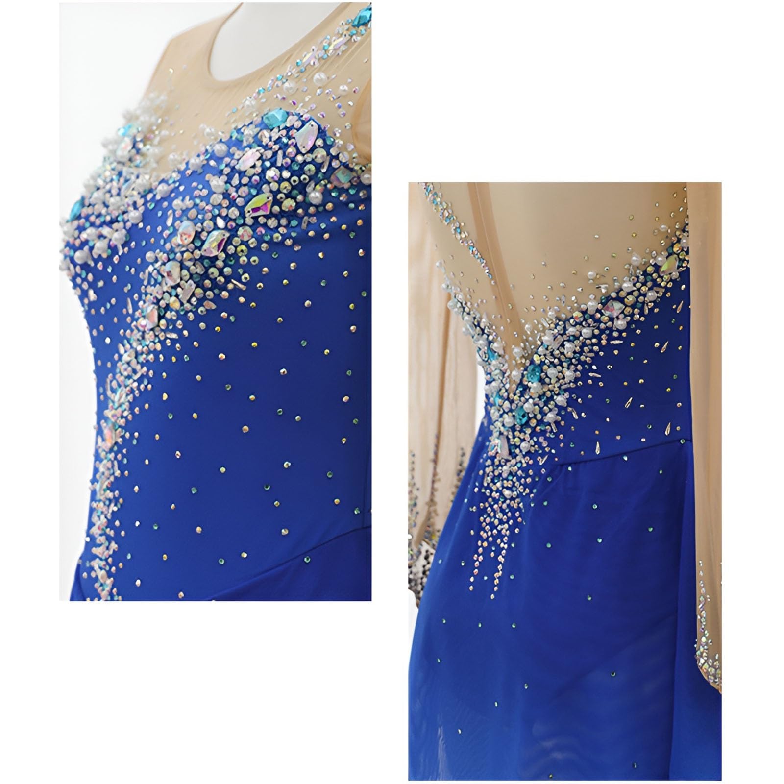 Robe De Patinage Artistique À Manches Longues for Filles Avec Strass, Robes De Patinage Sur Glace Personnalisables for Femmes for La Compétition