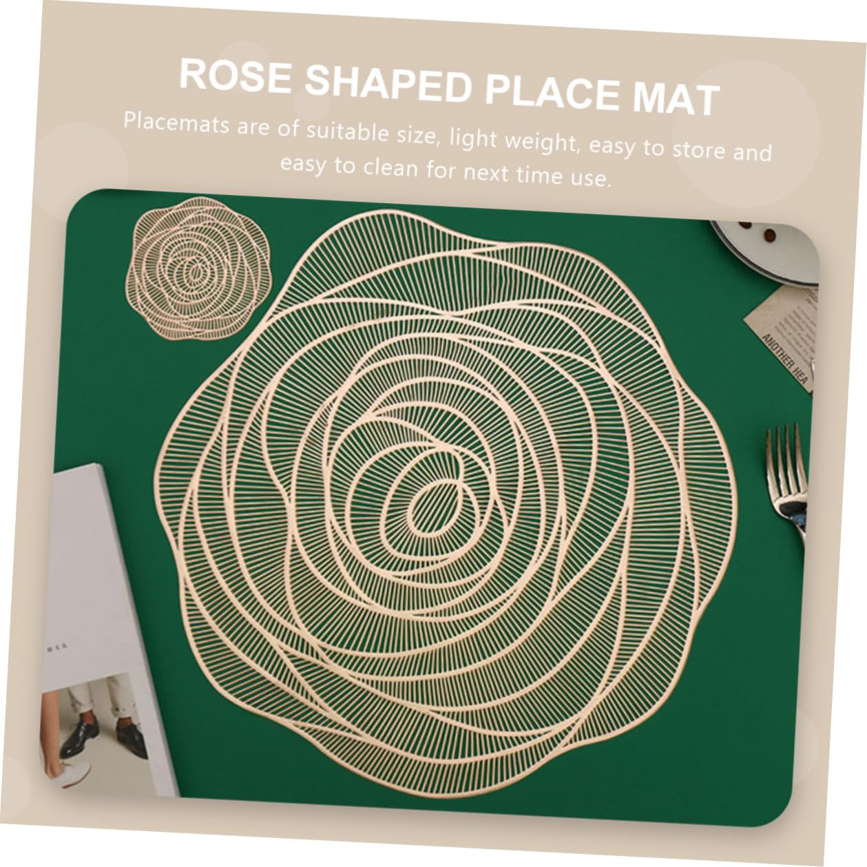 TOYANDONA Manteles Individuales de PVC Huecos Diseño de Rosa Dorada 38 CM 6 Piezas para Decoración de Mesa Posavasos para Fiestas y Comedor Adornos para Restaurante y Eventos