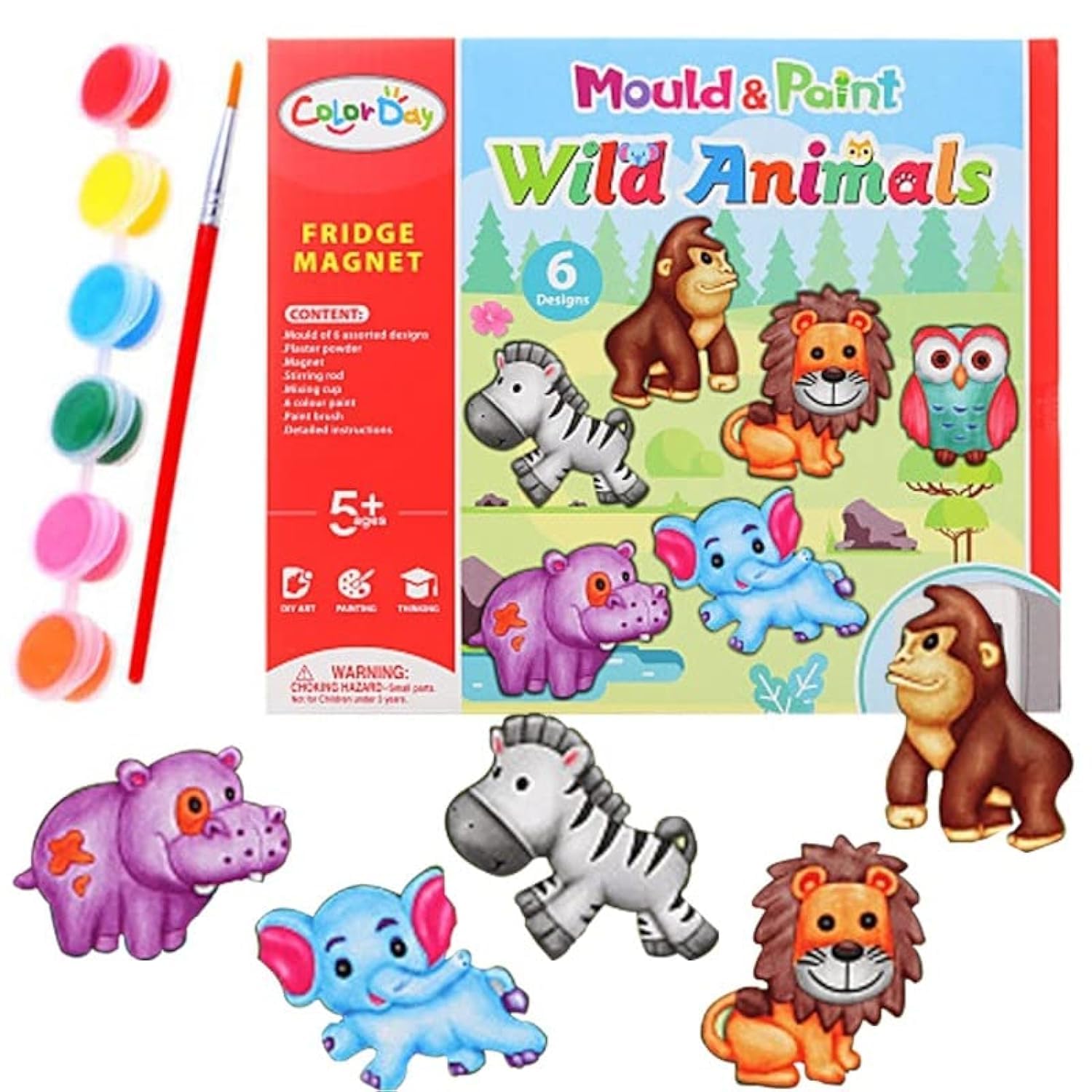 UKR Mould and Paint Wild Animals Fridge Magnet DIY Kids Paiting Art Kits Art and Craft Plaster Toys for Kids 6 pc