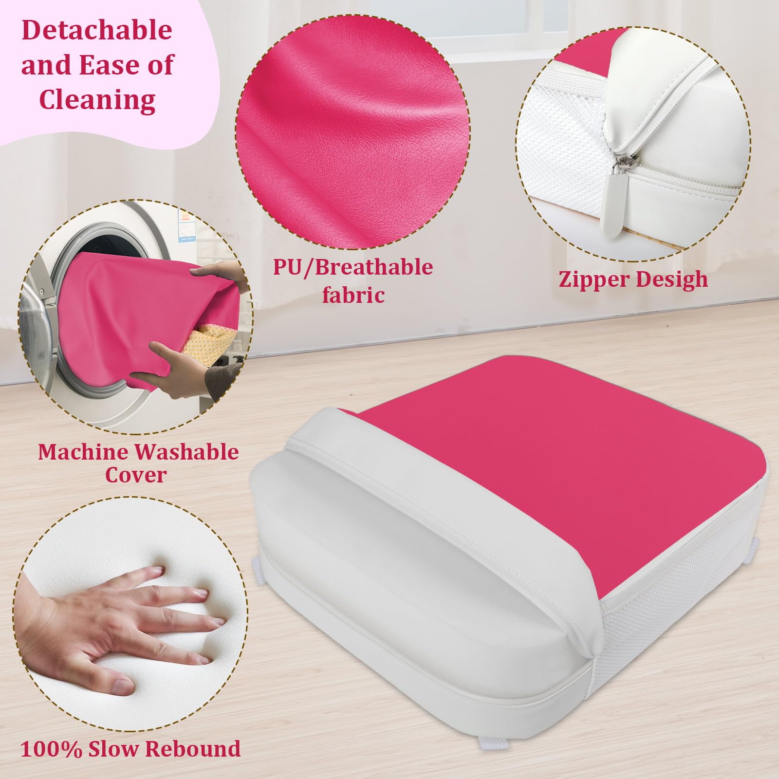 Rehausseur de chaise pour enfant - Ancrage 4 points - 9,6 cm - Surélévation pour tout-petits à la table à manger avec poches latérales - Coussin d'assise antidérapant et portable - Pour enfants - Rose