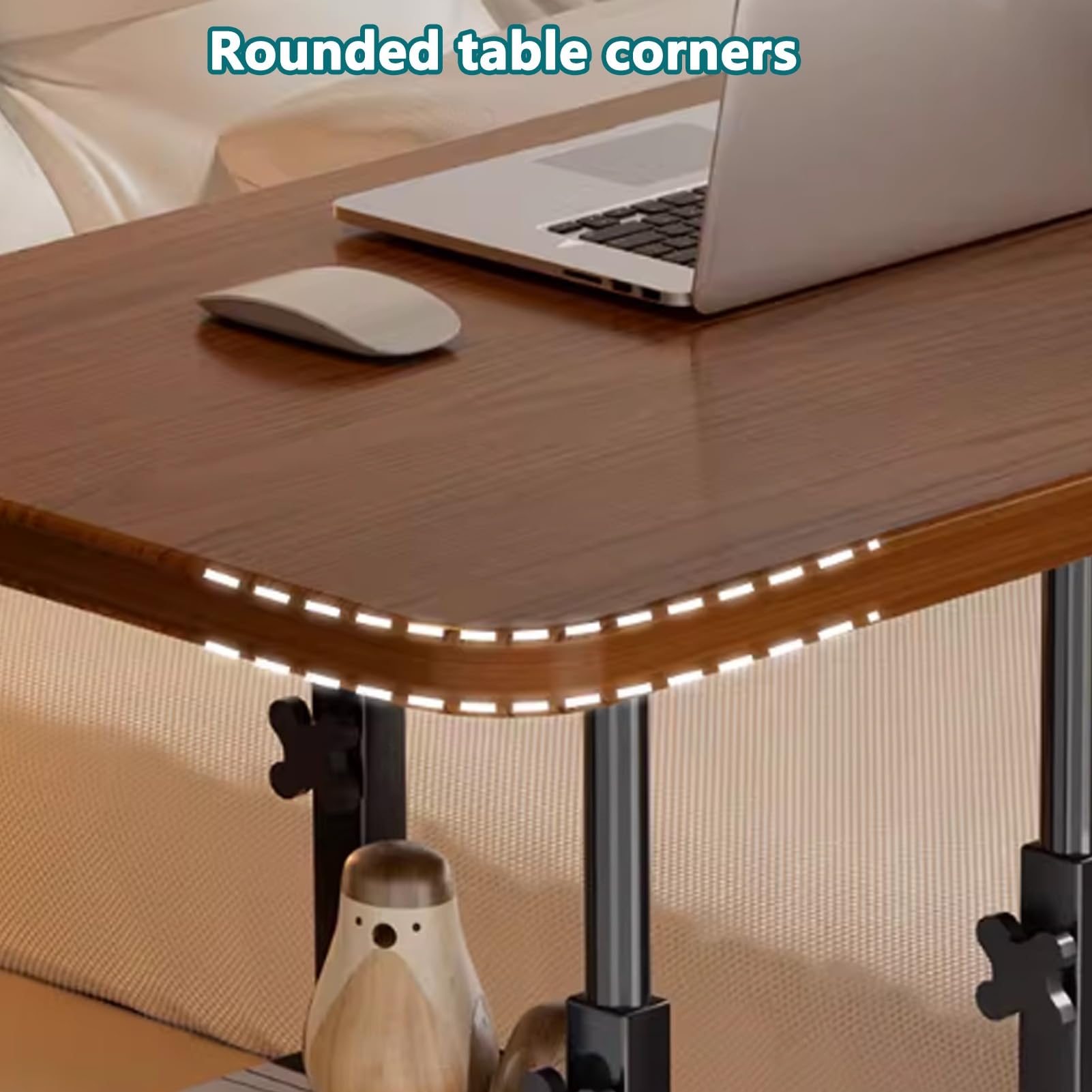 Tavolino da Letto con Ruote e Altezza Regolabile, Carrello for Laptop a 3 Livelli, Tavolino Laterale a Forma di C for Camera da Letto, Soggiorno, Ospedale(Natural,80cm/31.5in)