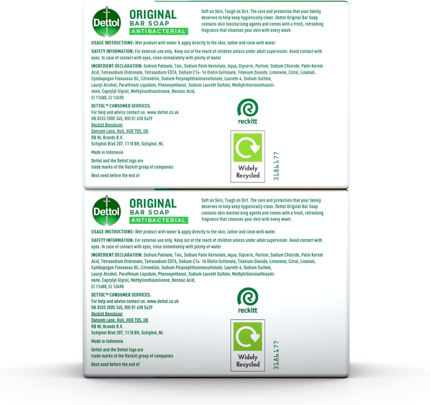 Dettol - Savon antibactérien original en barre, 2 pièces (Total 4 barres)