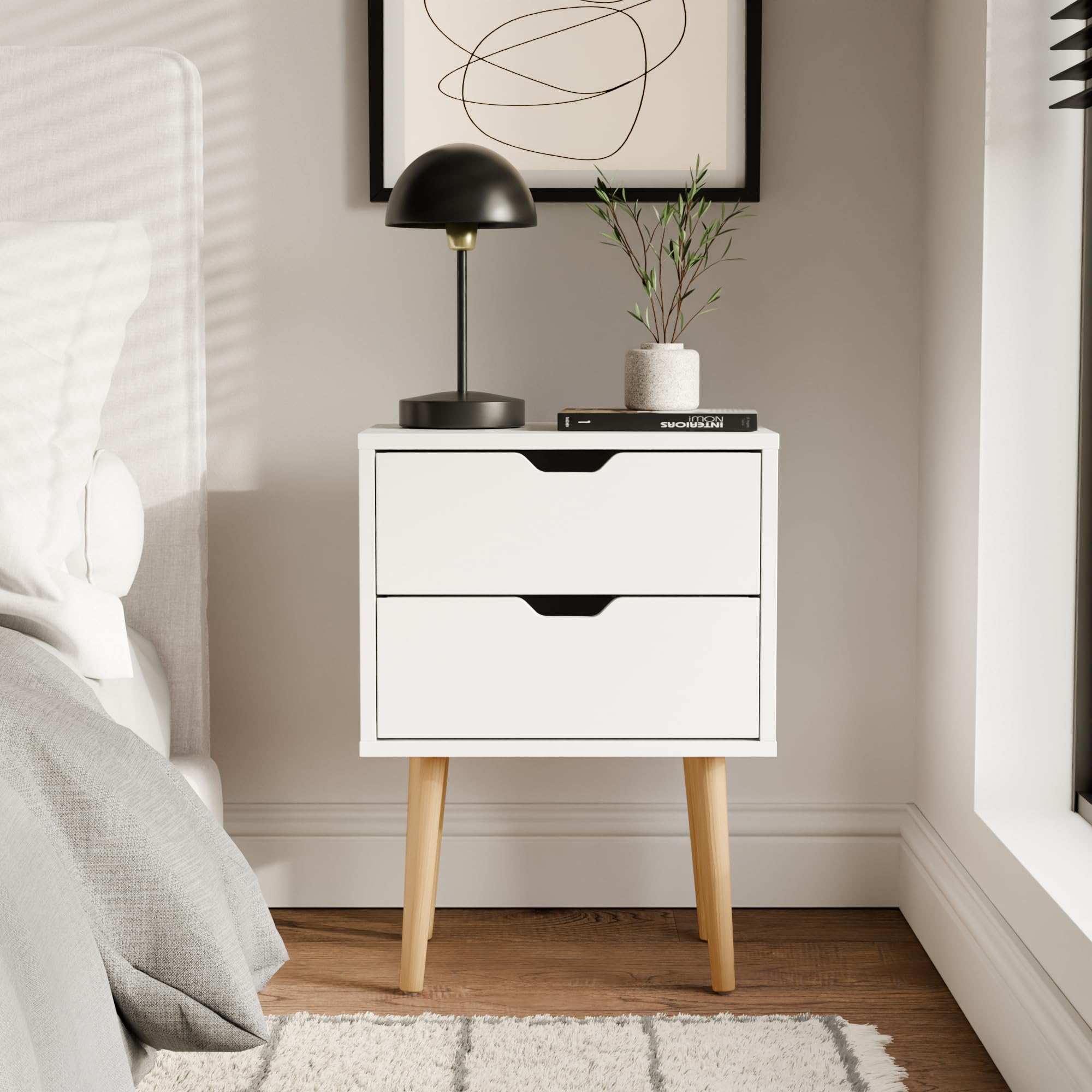 GFW Nyborg 2 Drawer Bedside Table - White