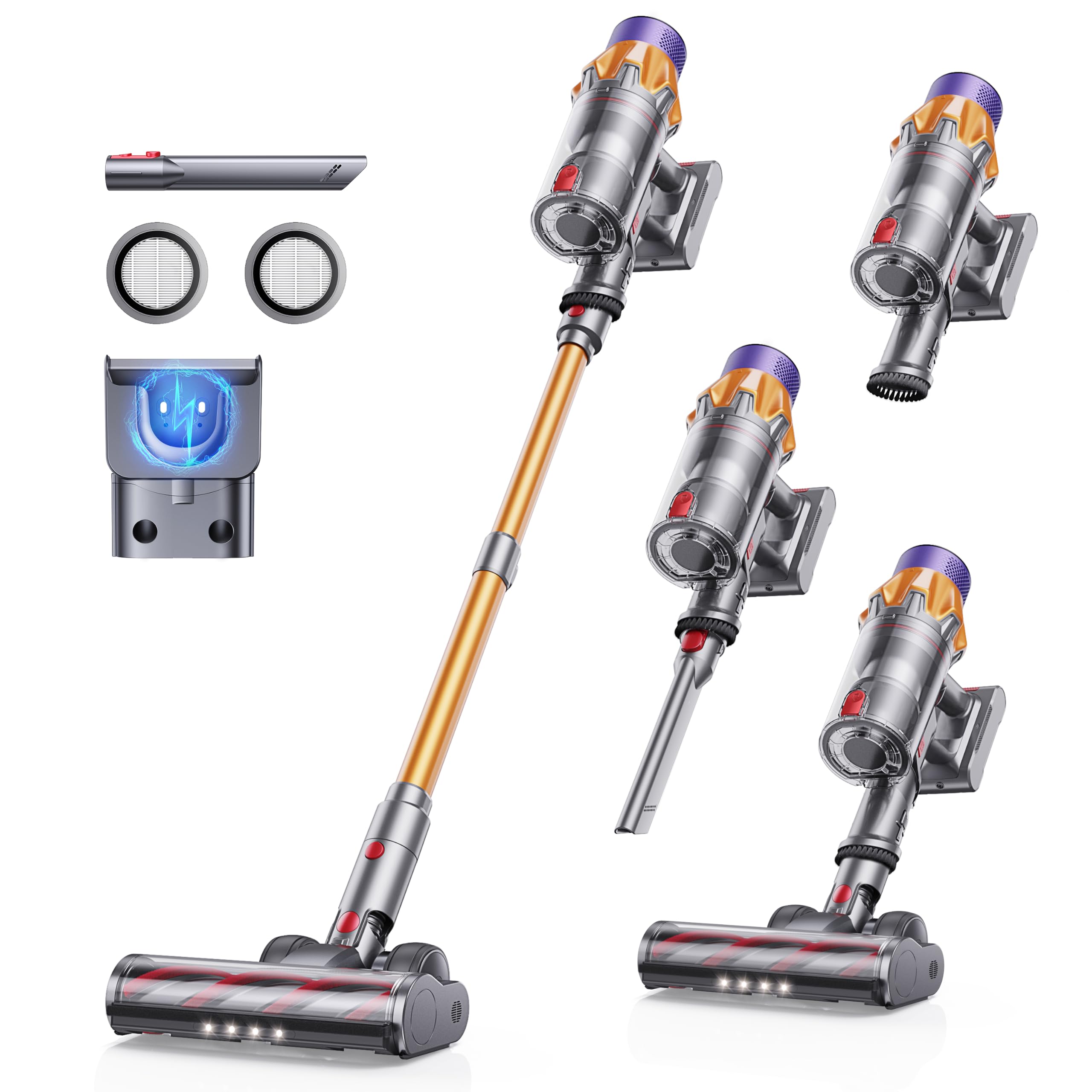 SunSare Akku Staubsauger 650W/55KPa/70Min, Staubsauger Kabellos mit Smart Display und Ladestation, Leichter Antiverwicklung Akkusauger, Super Leise akkustaubsauger für Hartböden Teppiche Tierhaare
