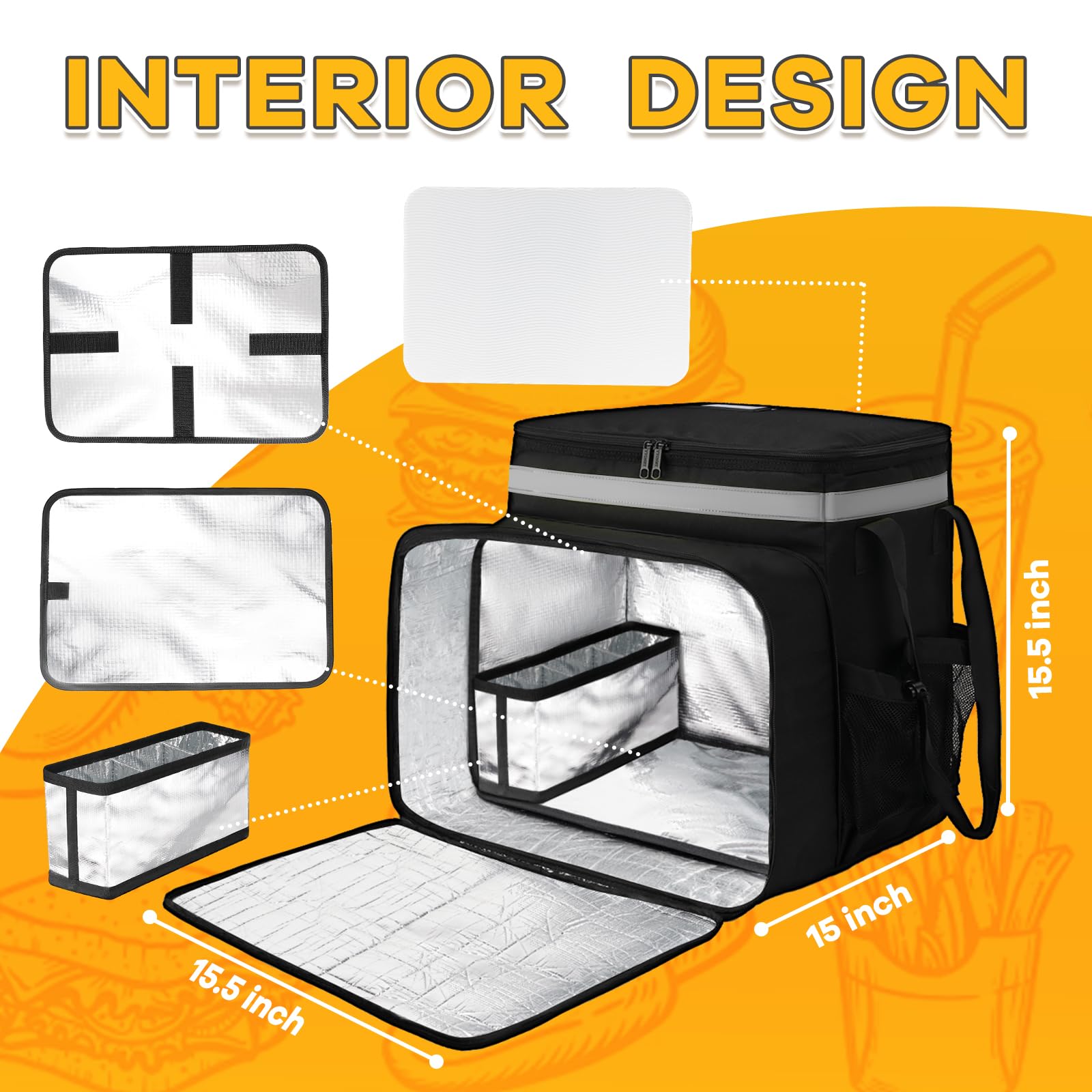 Ytonet Mochila de entrega de alimentos, Gris, Ampliable