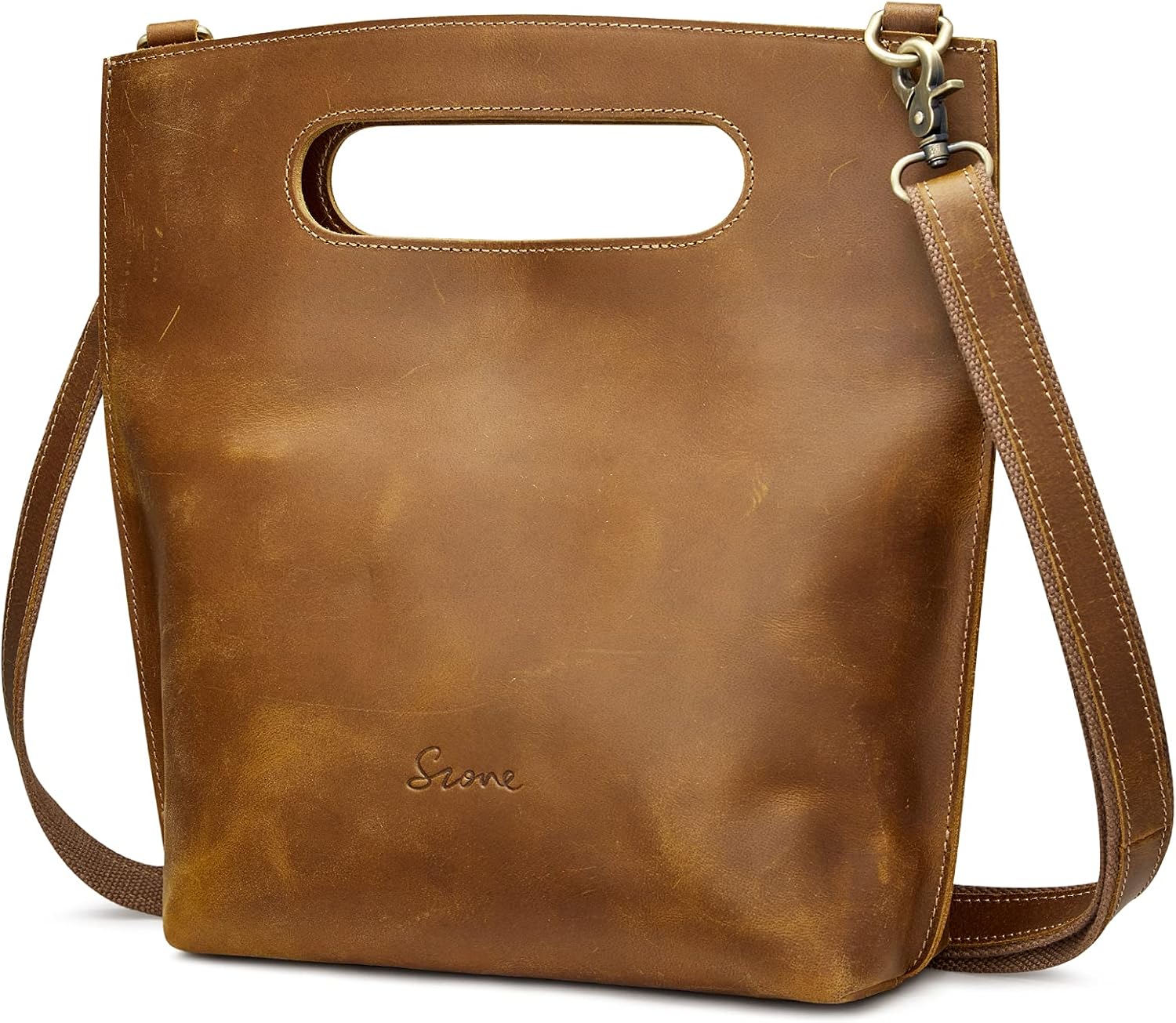 S-ZONE Women Vintage Genuine Leather Crossbody Bag Distressed Foldable Clutch Top Handle Handbag Purse - Image 10