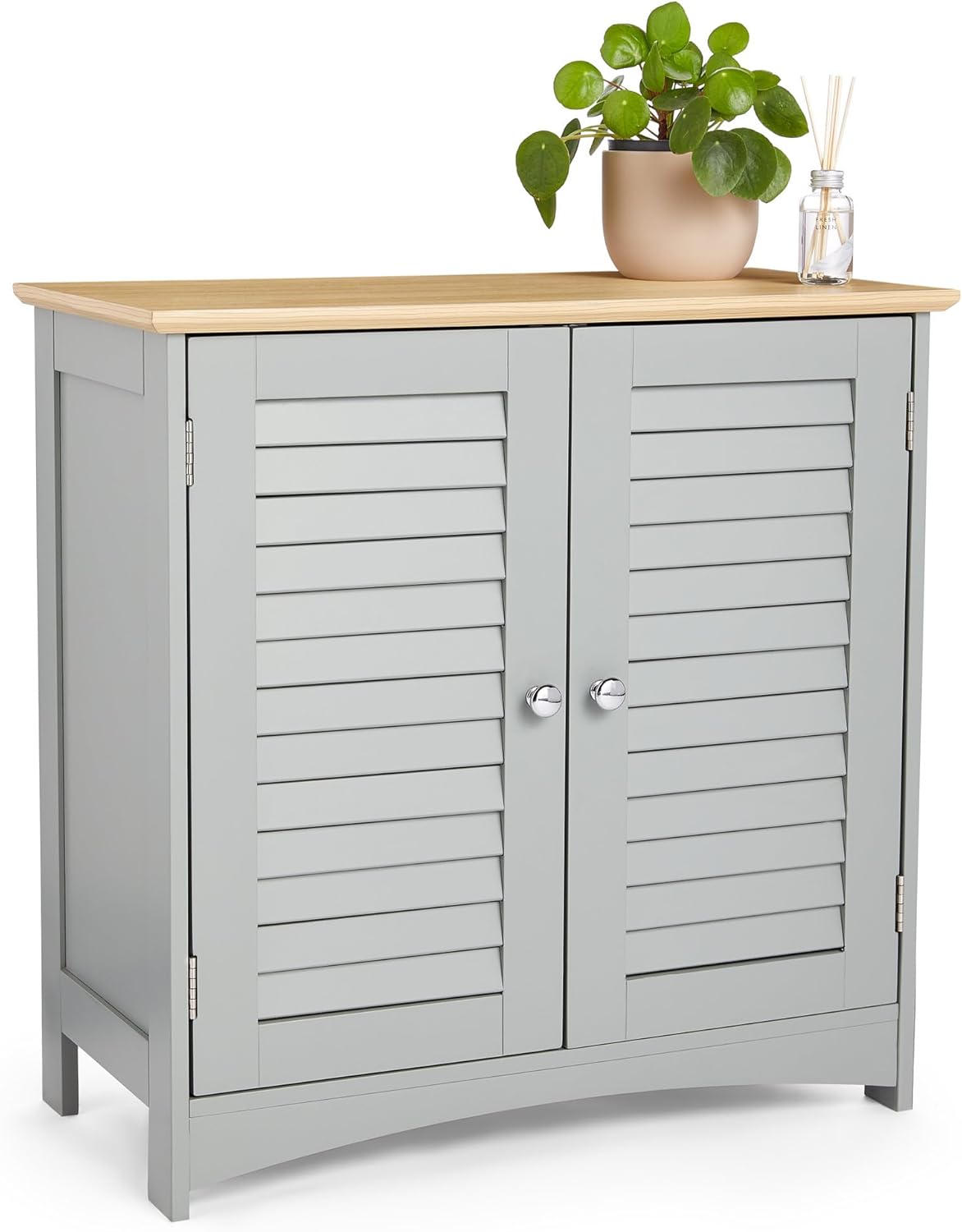 VonHaus Bathroom Storage Grey Bathroom Cupboard with Wood