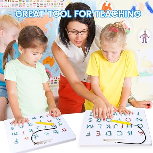 Miniatura 6 de Tablero magnético de trazado del alfabeto, tablero magnético de letras ABC, tablero de dibujo con imanes, tablero de dibujo preescolar, juguetes de
