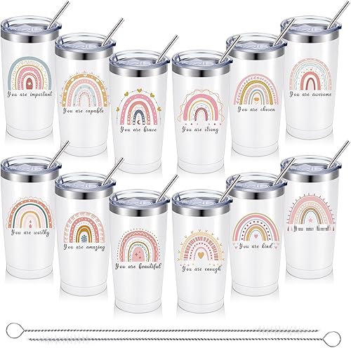 Uiifan 12 vasos de agradecimiento para profesores, diseño de arcoíris, con texto en inglés "You Are Amazing Beautiful Kind Employee", regalo