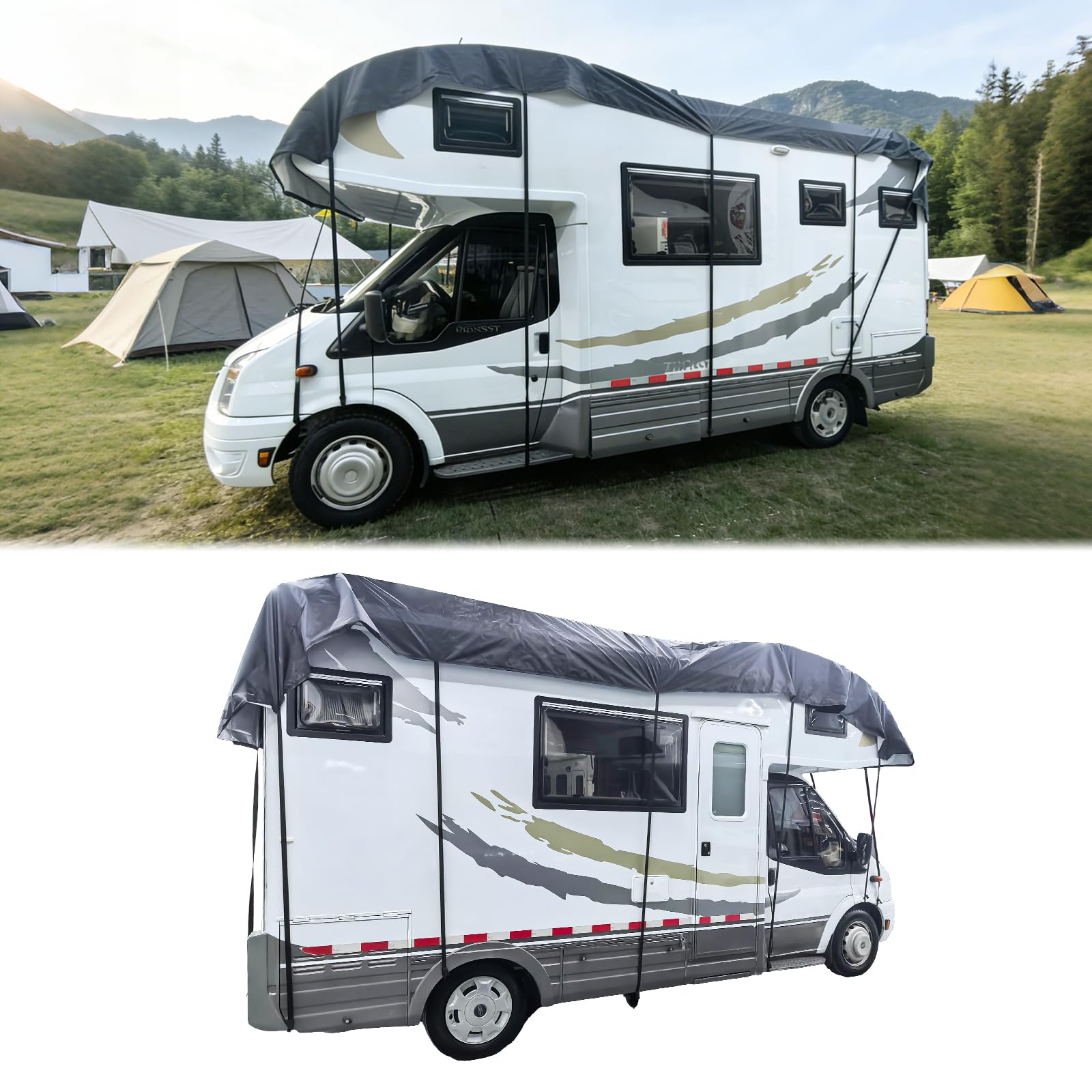 Cubierta Techo Caravana, 8.5x3m, Tela Oxford 300D, Lona Protección, Impermeable, Protección UV, Funda Protectora Autocaravana, Resistente al Agua y Polvo