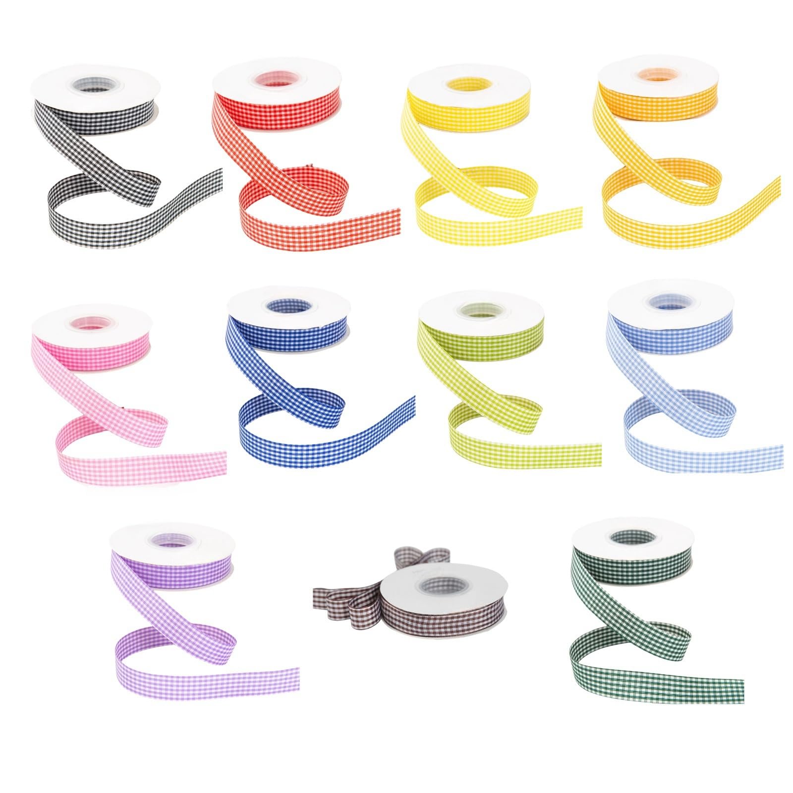 2cm Geschenkband,50yards Dekoband zum Verzieren & Basteln,Satz mit 11 Farbkombinationen,Kariertes Band für Bunte Dekos & Geschenkverpackungen, zu feierlichen Anlässen