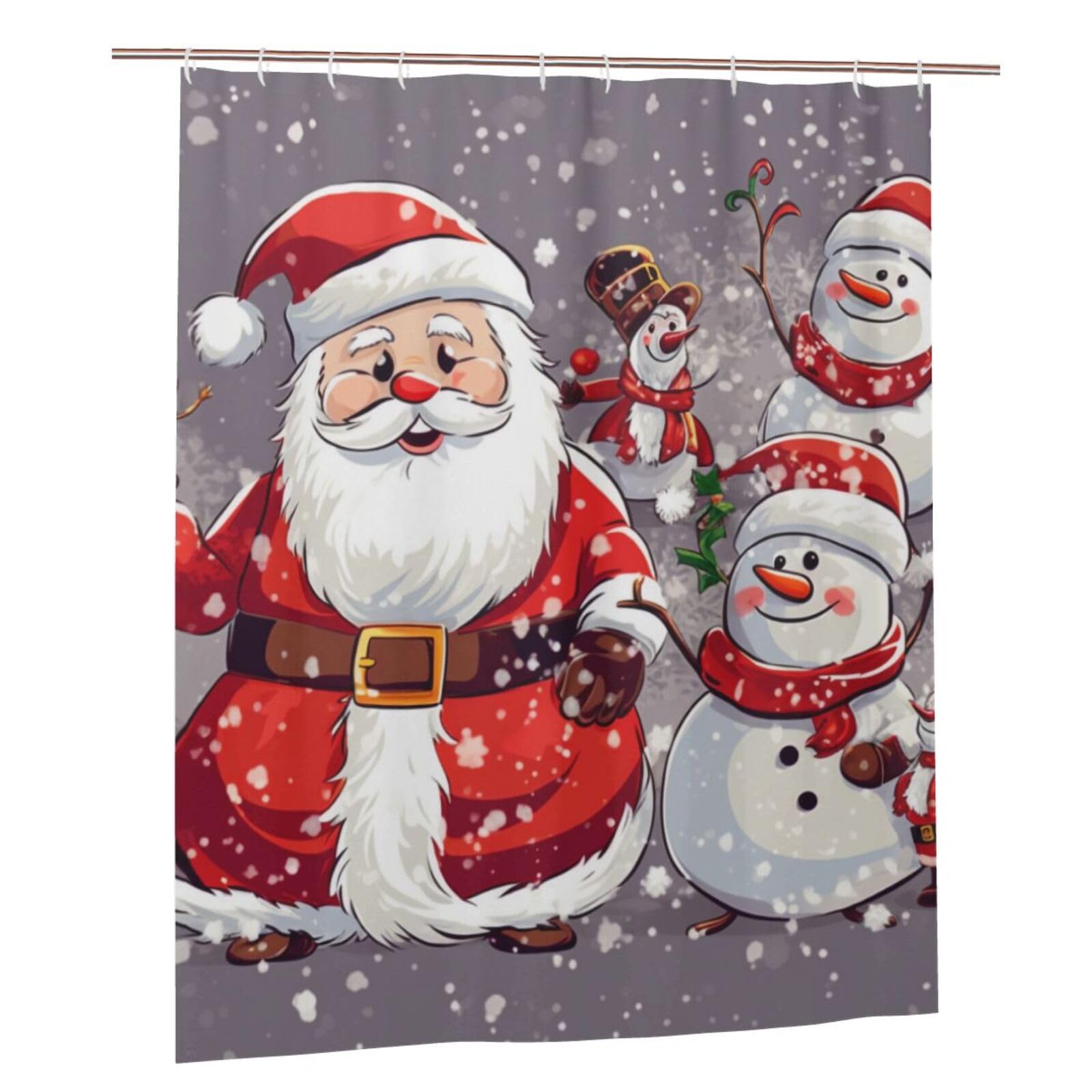 BWWHCCTI Santa Claus Snowman Printed Shower Curtain With 12 Plastic Hooks Opaque Quick Drying Waterproof Shower Curtains Sets For Bathroom 152x183 Cm