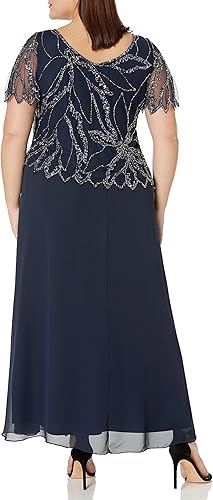 Vista 2 de J Kara Vestido largo de manga corta con cuentas de talla grande para mujer