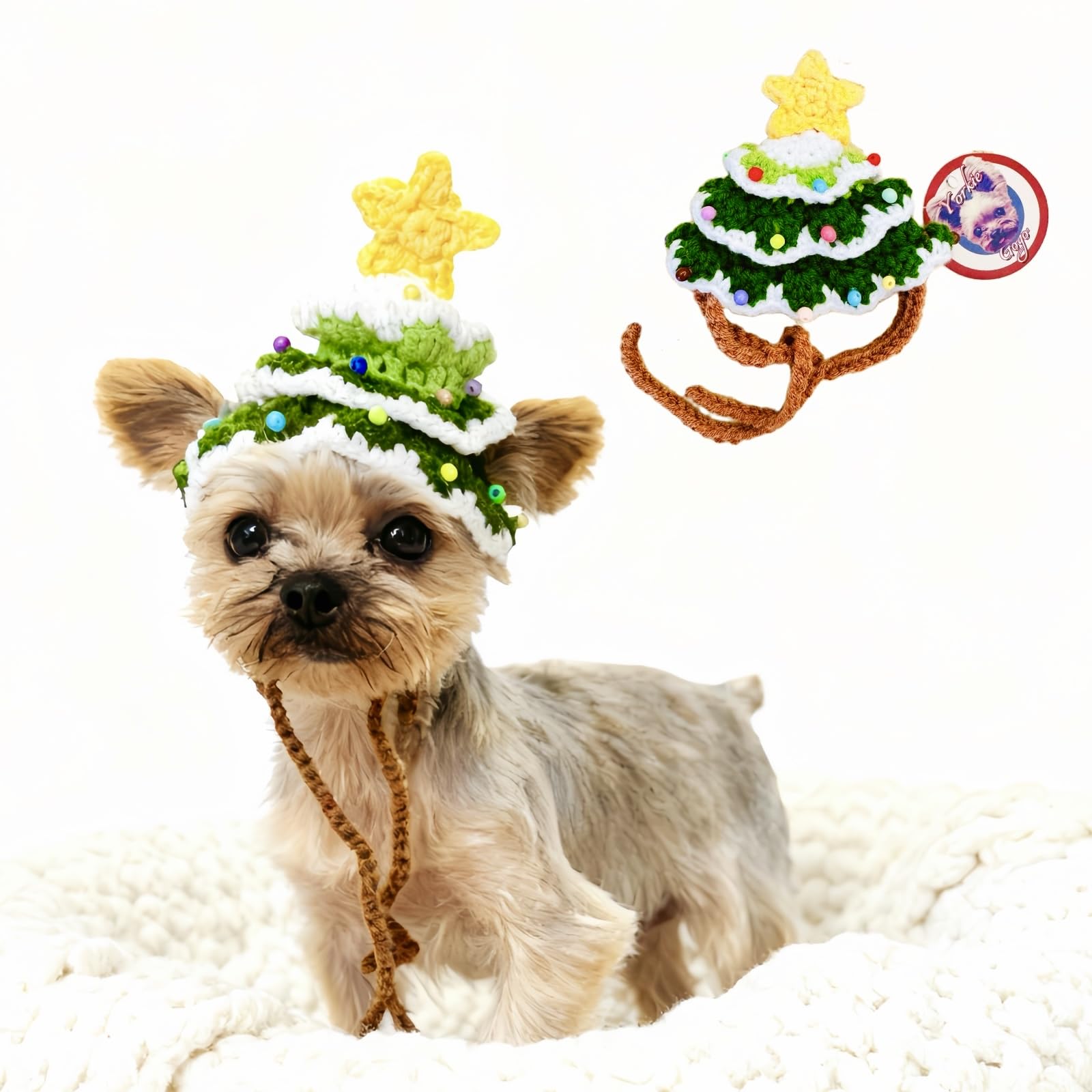 YorkieGogo Hand-Knit Christmas Tree Hats for Tiny Pet, Cozy Holiday Costumes Perfect for Teacup Dogs (e.g. Chihuahua, Yorkie, Miniature Pinscher), Cats, Bunnies, Small Animals (XXS, Christmas Tree)