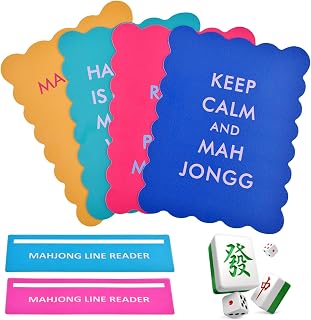 4 Pcs Mahjong Shuffler Cards, Colorful PVC Tile Mixer Cards for Mahjong | Tile Mixing & Shuffling with Funny Sayings, 2 Rule Reference Cards, Wavy Edge, Mahjong Accessories for Game Nights, Gifts