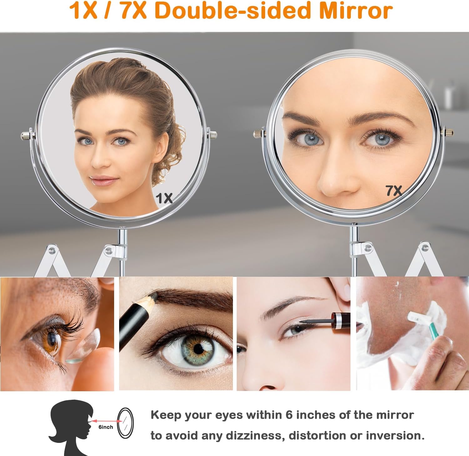 Welllink 7Inch Wall Mounted Double Sided Mirror, Accordion Makeup Mirror with 1X/7X Magnification, Chrome Finish, High-Definition Glass, Space Saving Screw Mount