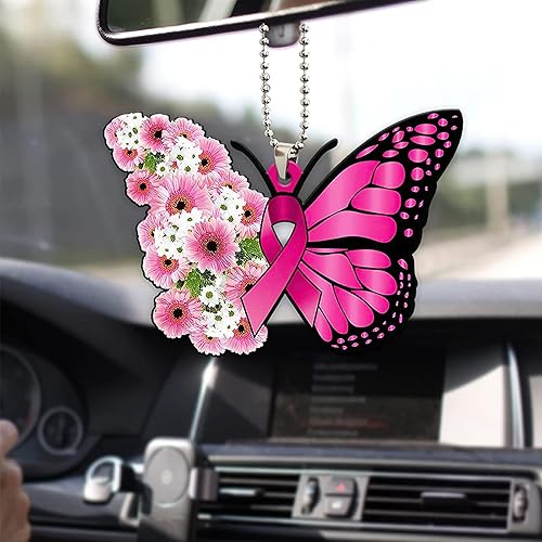 Miniatura 1 de Adorno colgante para automóvil de concientización sobre el cáncer de mama, cinta rosa, bonito accesorio colgante para espejo de automóvil, regalo