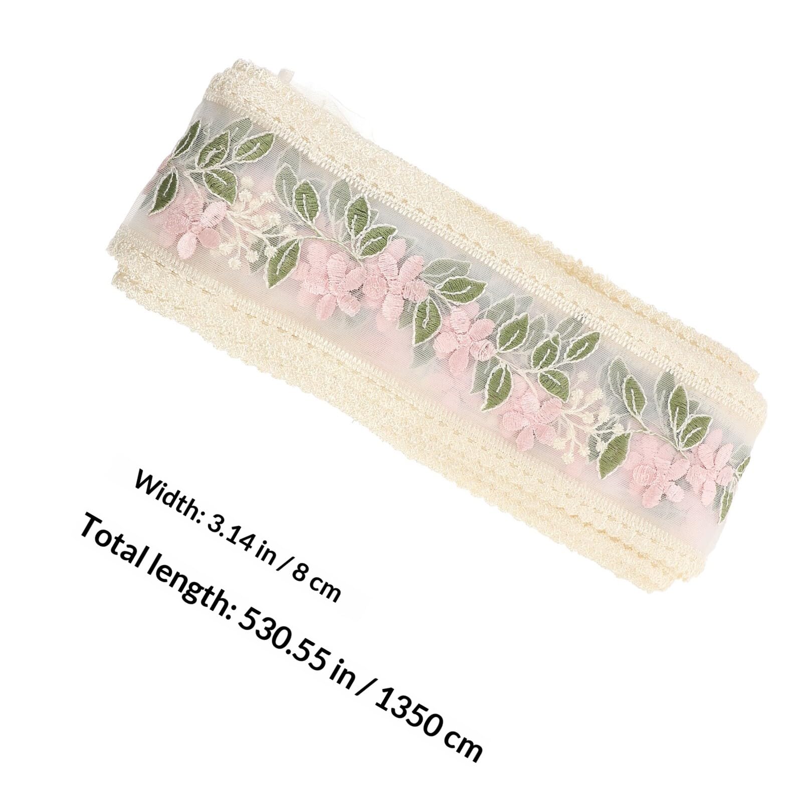 Encaje Bordado Floral Adorno para Costura 15 Yardas de Algodón | Ribete para Prendas y Manteles, Uso en Manualidades y Fiestas, Patrón de Flores
