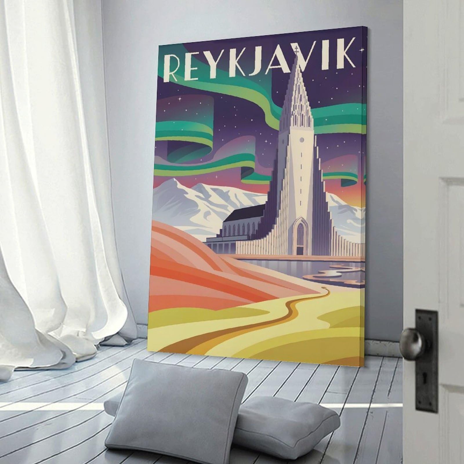 Junmoney Canvas Wall Picture Reykjavik Iceland Travel (5), 16x24inch(40x60cm), for Front Hall, Corridor Or Welcome Spaces, Decorative Wall Art for Narrow Spaces