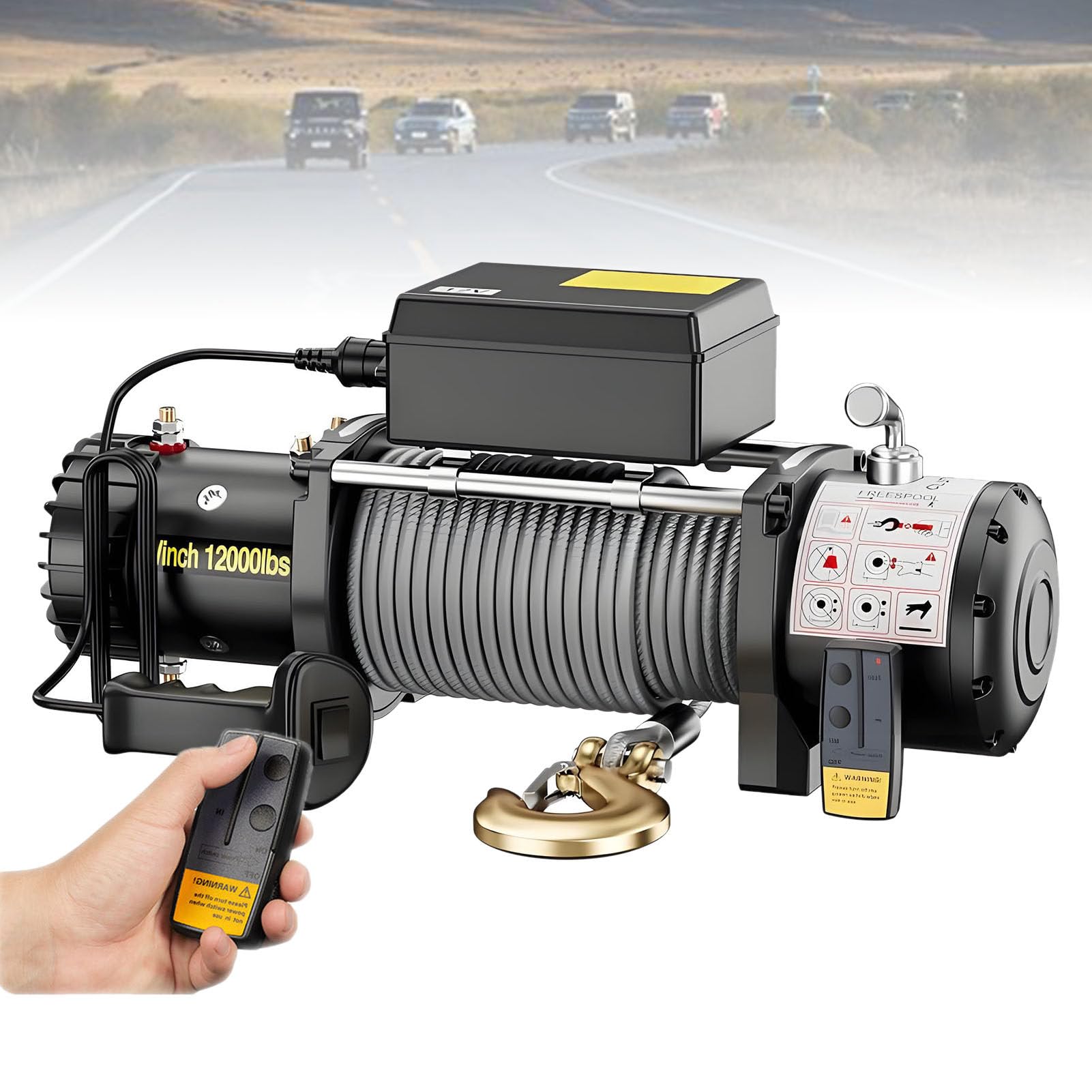 Wciągarka elektryczna, zestaw wciągarki do ATV/UTV 24V-3500LBS | Mocny silnik, sterowanie bezprzewodowe i przewodowe, do samoczynnego wyciągania pojazdów terenowych