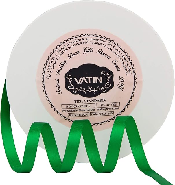 VATIN 6mm Double Faced Emerald Green Polyester Satin Ribbon - 45 Metre for Gift Wrapping Ornaments Party Favor Braids Baby Shower Decoration Floral Arrangement Craft Supplies