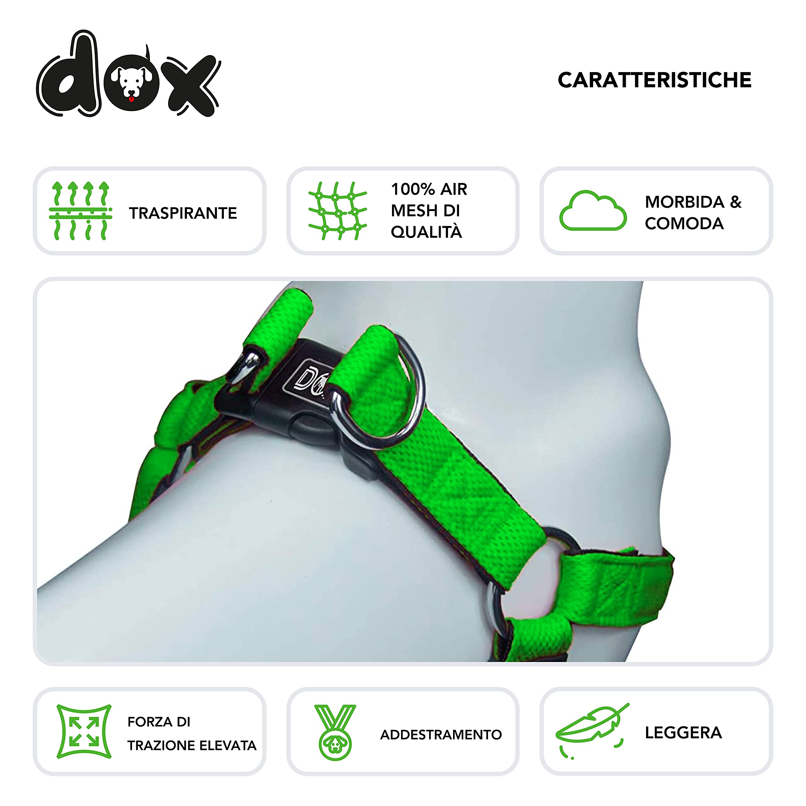 DDOXX Pettorina Cane Step-In Air Mesh, Imbottito, Regolabile | Tanti Colori e Taglie | Per Cani Piccoli Medi e Grandi | Imbracatura Gatti Cuccioli Gatto Taglia Piccola Media Grande | Green, M