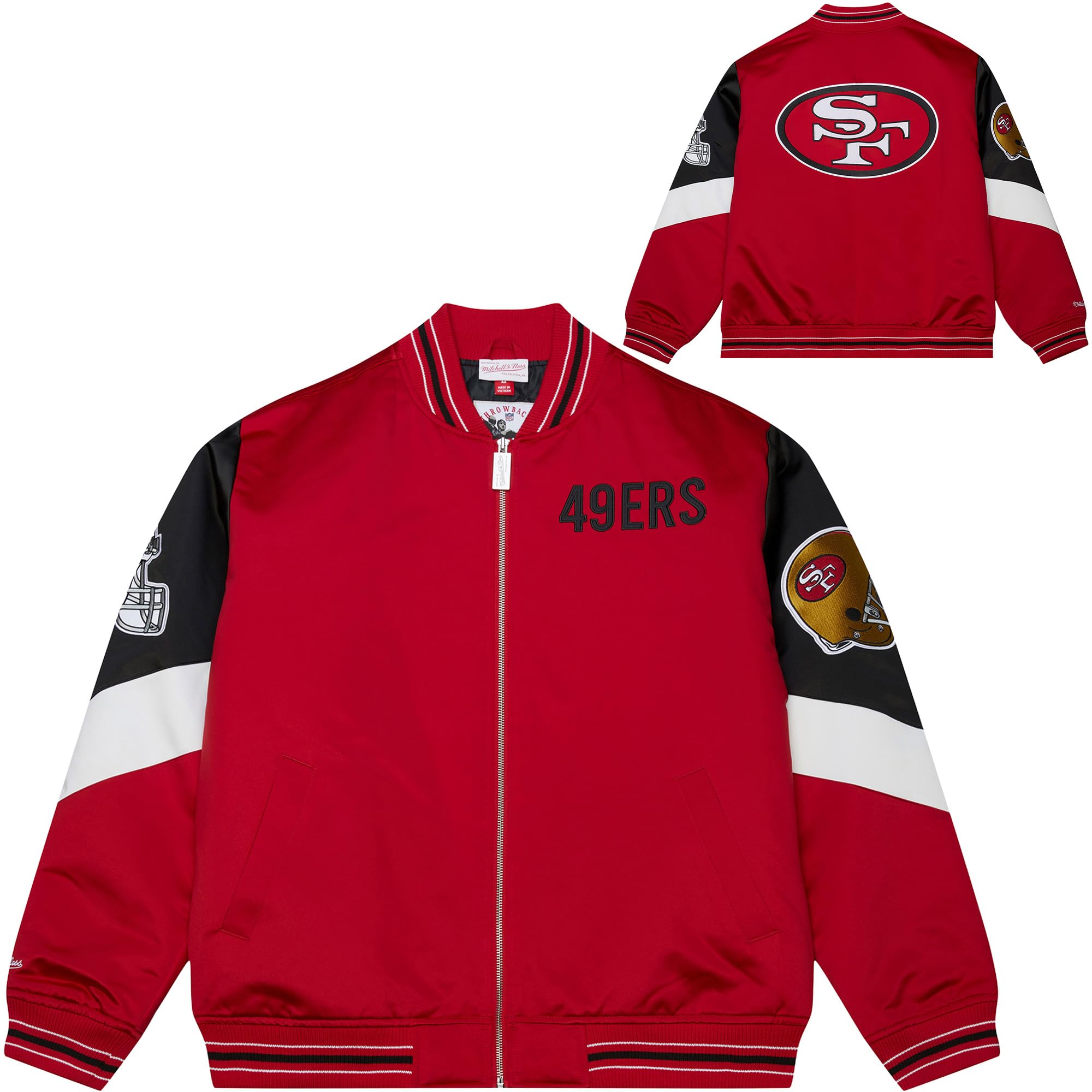 Mitchell & Ness Throw it Back Heavyweight Vintage Satin Jacket NFL Cremallera Completa Logo Bordado Hombres Mujeres Niños Unisex Primavera Verano Otoño Invierno