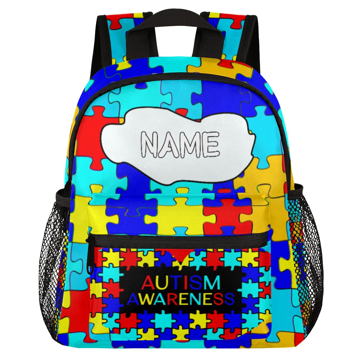 Pardick Personalized Kids Backpack School Bag for Boys, Autism Awareness Custom Toddler Bookbag with Name, Mini Backpack for School & Travel