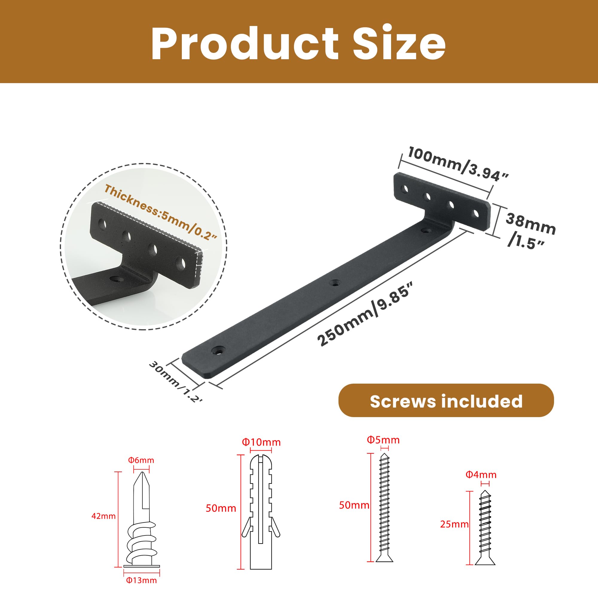 Mooche Shelf Brackets 4 Pack, Wall Floating Shelf Brackets, Heavy-Duty Metal L-Shaped Shelf Bracket - Image 2