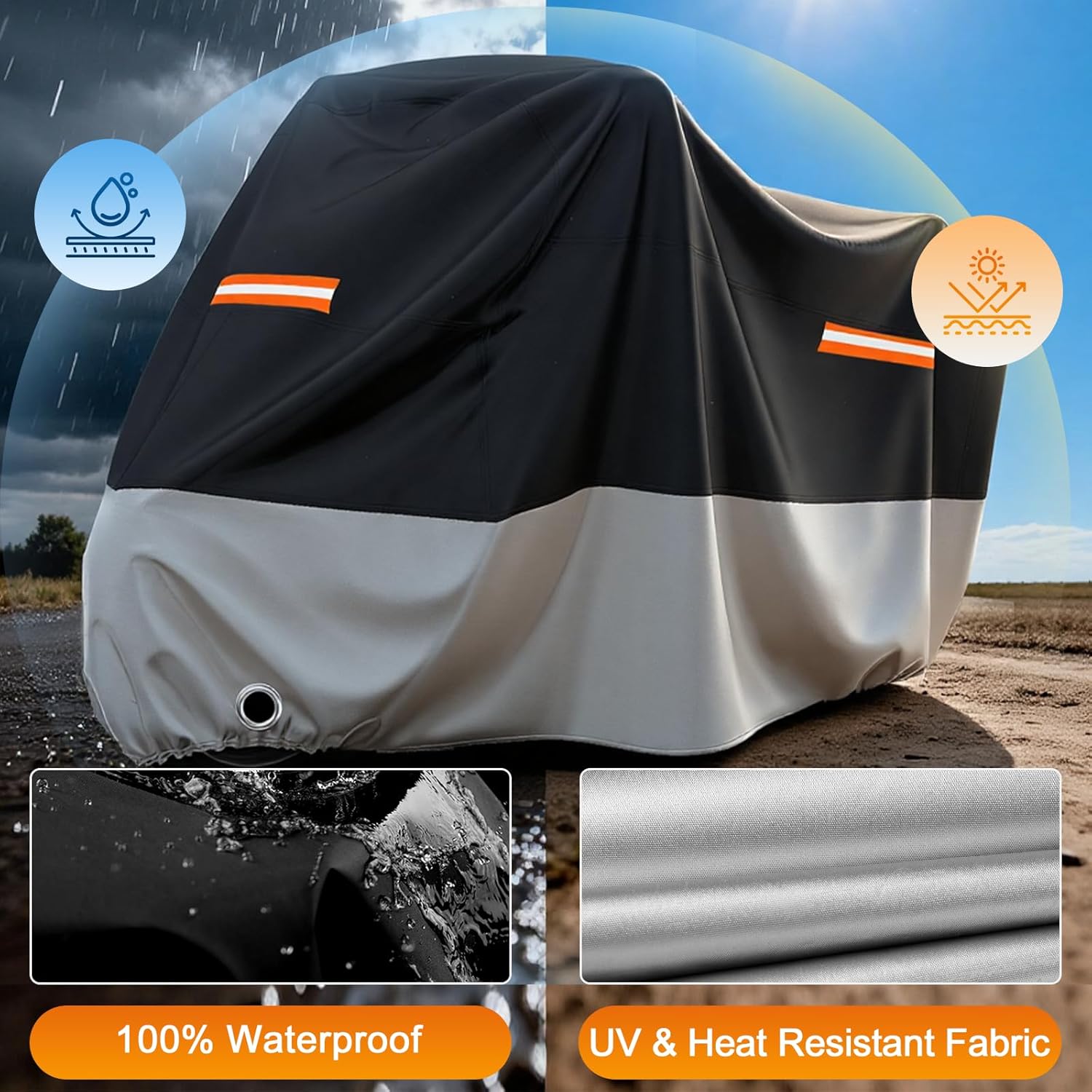 Favoto Motorcycle Cover Waterproof Outdoor - All Season Sun Protection with Lock-Holes Rain Snow Windproof Dustproof Universal Fit Motorbikes Vehicle Moped Cover, 96.5" x 41" x 50" - Image 2