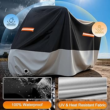 Favoto Motorcycle Cover Waterproof Outdoor - All Season Sun Protection with Lock-Holes Rain Snow Windproof Dustproof Universal Fit Motorbikes Vehicle Moped Cover, 96.5 x 41 x 50