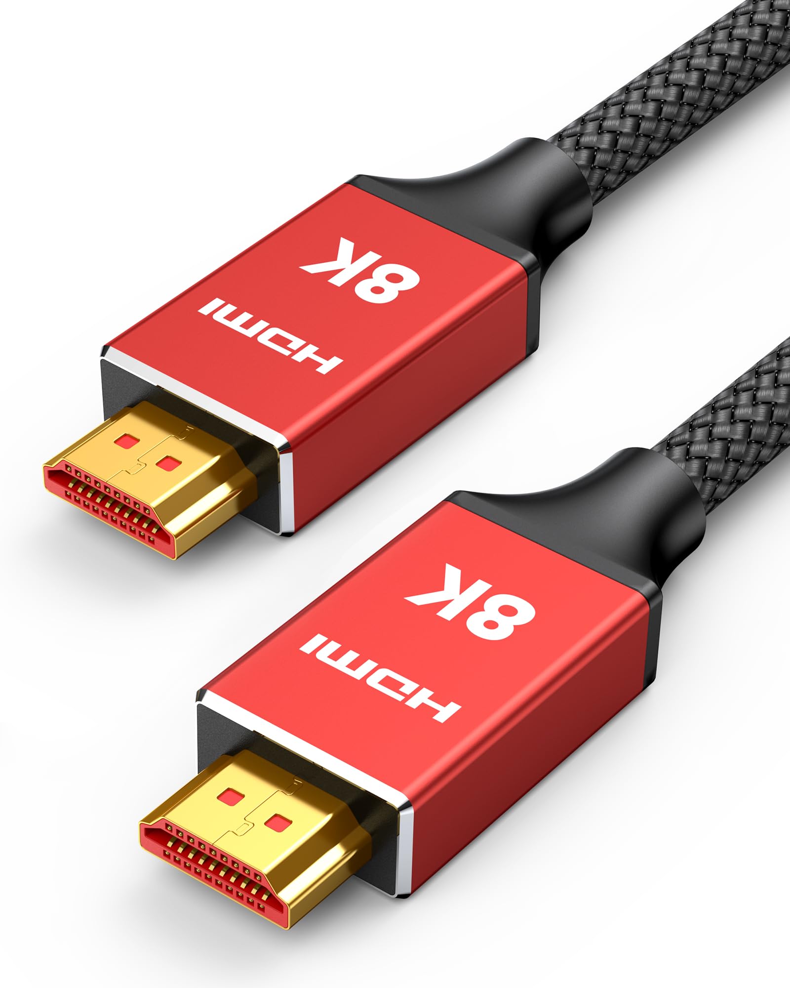 10ft 8K 4K@120Hz HDMI Cable 2.1, 48Gbps High Speed Cord for PS5/4, TV, Gaming Console, Monitor, 8K@60Hz, 2K@240Hz, 144Hz, Support HDR, eARC, DTS:X, HDCP 2.2 &amp; 2.3, Braided, Red