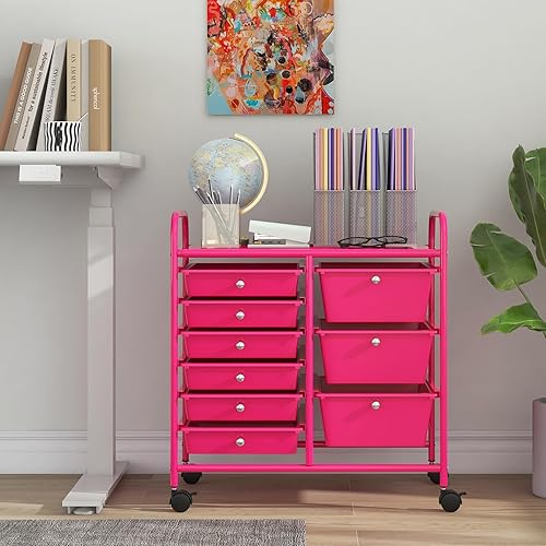 Vista 31 de Giantex - Carrito rodante, 10 cajones, organizador para aula, carrito de almacenamiento con ruedas para útiles escolares, de oficina, hogar, Negro