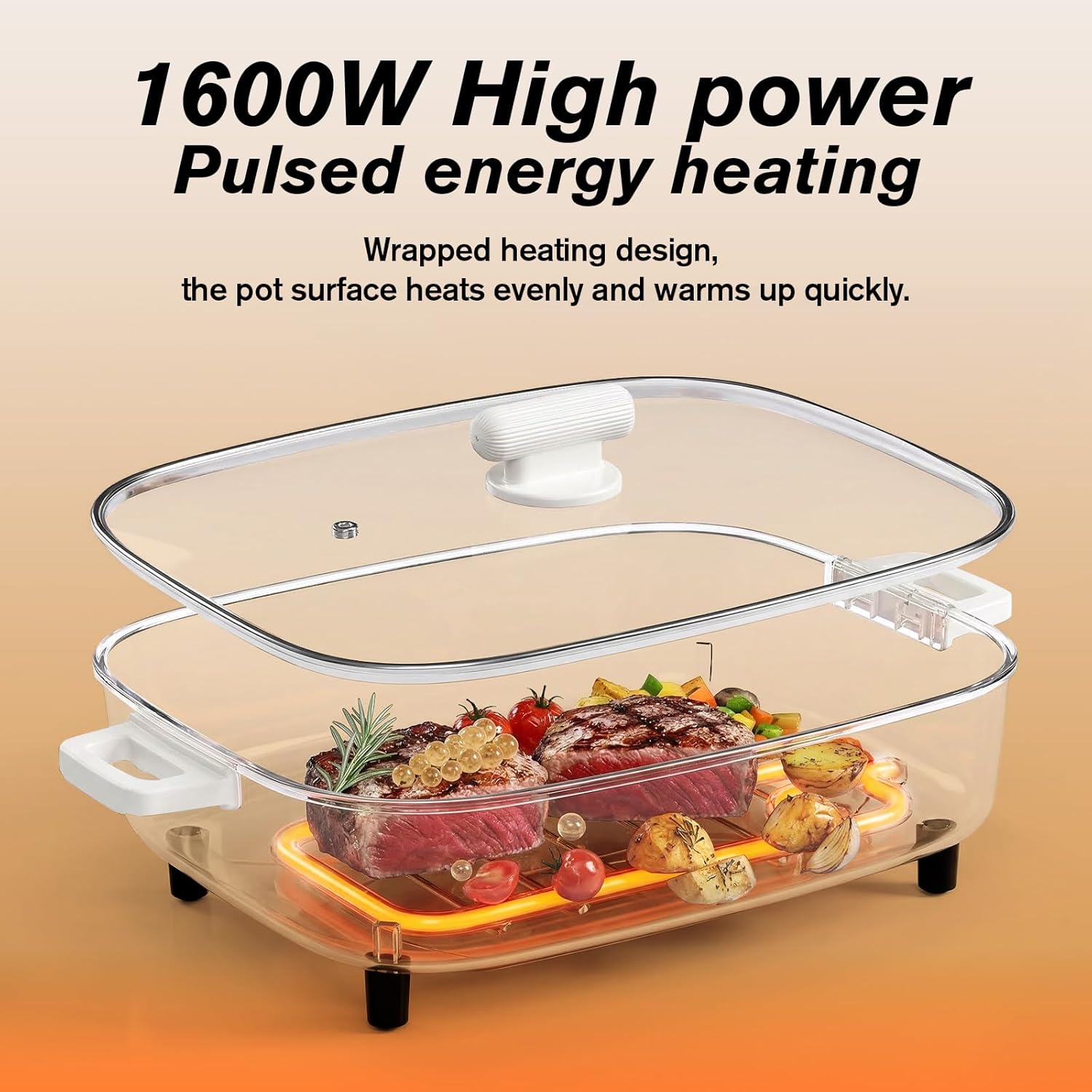 Extra Deep Electric Hot Pot 15" 8.5 Qt, Nonstick Electric Skillet with Pour Spout, 1200W Fast Heating, Adjustable Temperature, Tempered Glass Lid, Multi Cooker for Hot Pot & Frying