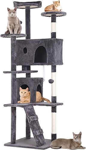 Vista 104 de BestPet Torre de árbol para gatos de 54 pulgadas Beige Resistente y fácil de montar, centro de actividades de varios niveles con postes