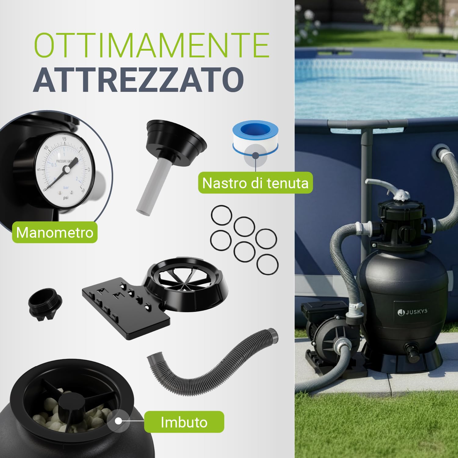 Juskys® Filtro a Sabbia 250 W - impianto Piscina ad Alte Prestazioni per 38.000 Litri, Sistema 7 Posizioni Struttura Durevole