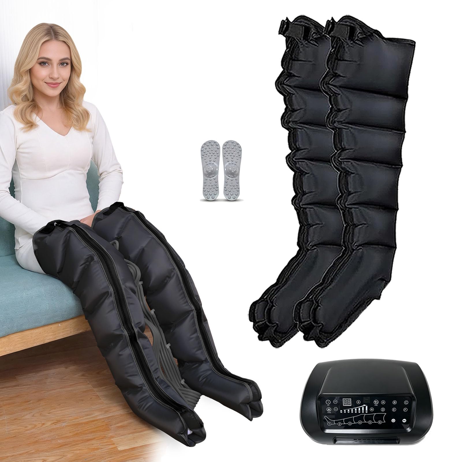 Lymphdrainage Gerät Für Beine Und Bauch, 6 Kammern Professionelles Kompressions-Beinmassagegerät, Lymphatic Drainage Massager Für Bein Und Bauch Arme Mit 6 Massageprogramme