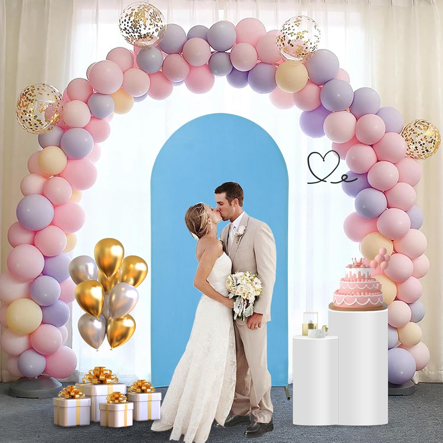 Gawicpy 7.2FT Wedding Arch Backdrop Stand, Metal Arch Backdrop Stand with Wedding Arch Cover, Arch Backdrop for Baby Shower, Birthday, Bridal, Anniversary, Graduation Garden Balloon Arch Decoration